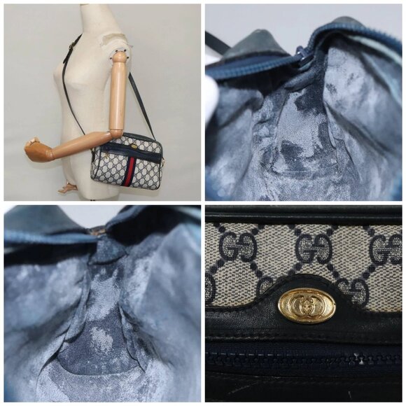 GUCCI GG Supreme Sherry Line Shoulder Bag PVC Leather Navy Red - Picture 15 of 15